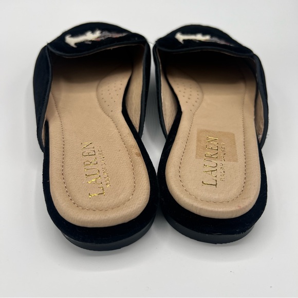Ralph Lauren Black Velvet Loafers Scottish Terrier Dog Embroidery 10 New Mules - Picture 6 of 6